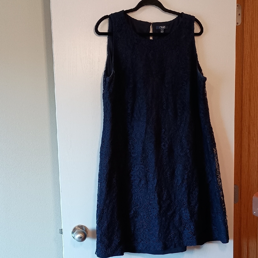 Chaps Navy Lace Sleeveless Shift Dress